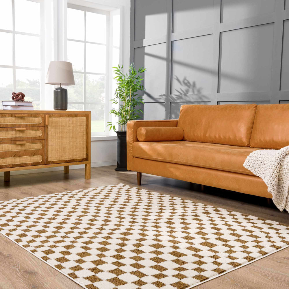 Lajos Brown Checkered Shag Rug