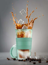 Freezable Iced Coffee Cup with Lid and Straw - Reusable Insulated Ice Tumbler with Grip Sleeve