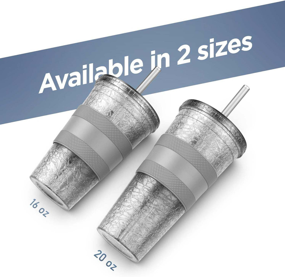 Freezable Iced Coffee Cup with Lid and Straw - Reusable Insulated Ice Tumbler with Grip Sleeve