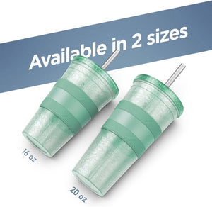 Freezable Iced Coffee Cup with Lid and Straw - Reusable Insulated Ice Tumbler with Grip Sleeve
