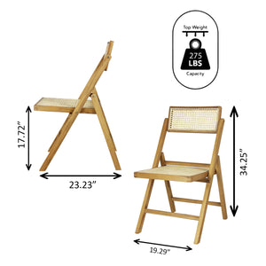 Theo Mid-Century Vintage Wood Rattan Folding Chair with Adjustable Back