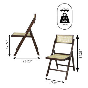 Theo Mid-Century Vintage Wood Rattan Folding Chair with Adjustable Back