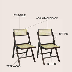 Theo Mid-Century Vintage Wood Rattan Folding Chair with Adjustable Back