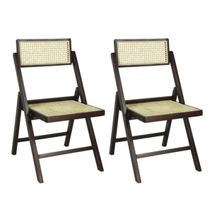 Theo Mid-Century Vintage Wood Rattan Folding Chair with Adjustable Back