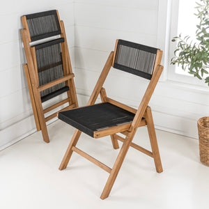 Olivier Coastal Modern Wood Roped Folding Chair with Adjustable Back