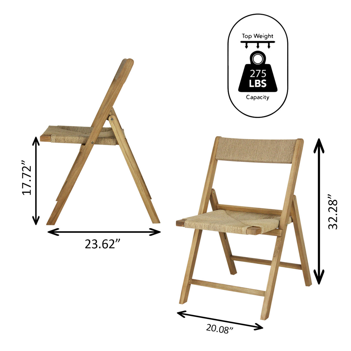 Kiawah coastal modern wood woven seagrass folding chair