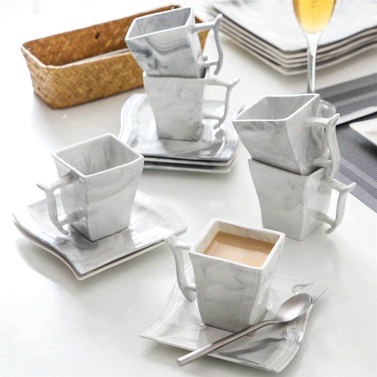 Flora Marble Grey 18 Piece Coffee Set