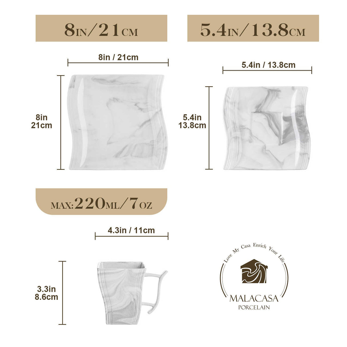 Flora Marble Grey 18 Piece Coffee Set