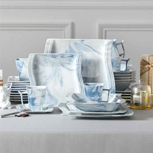 Flora Marble Blue 30 Piece Dinnerware Set