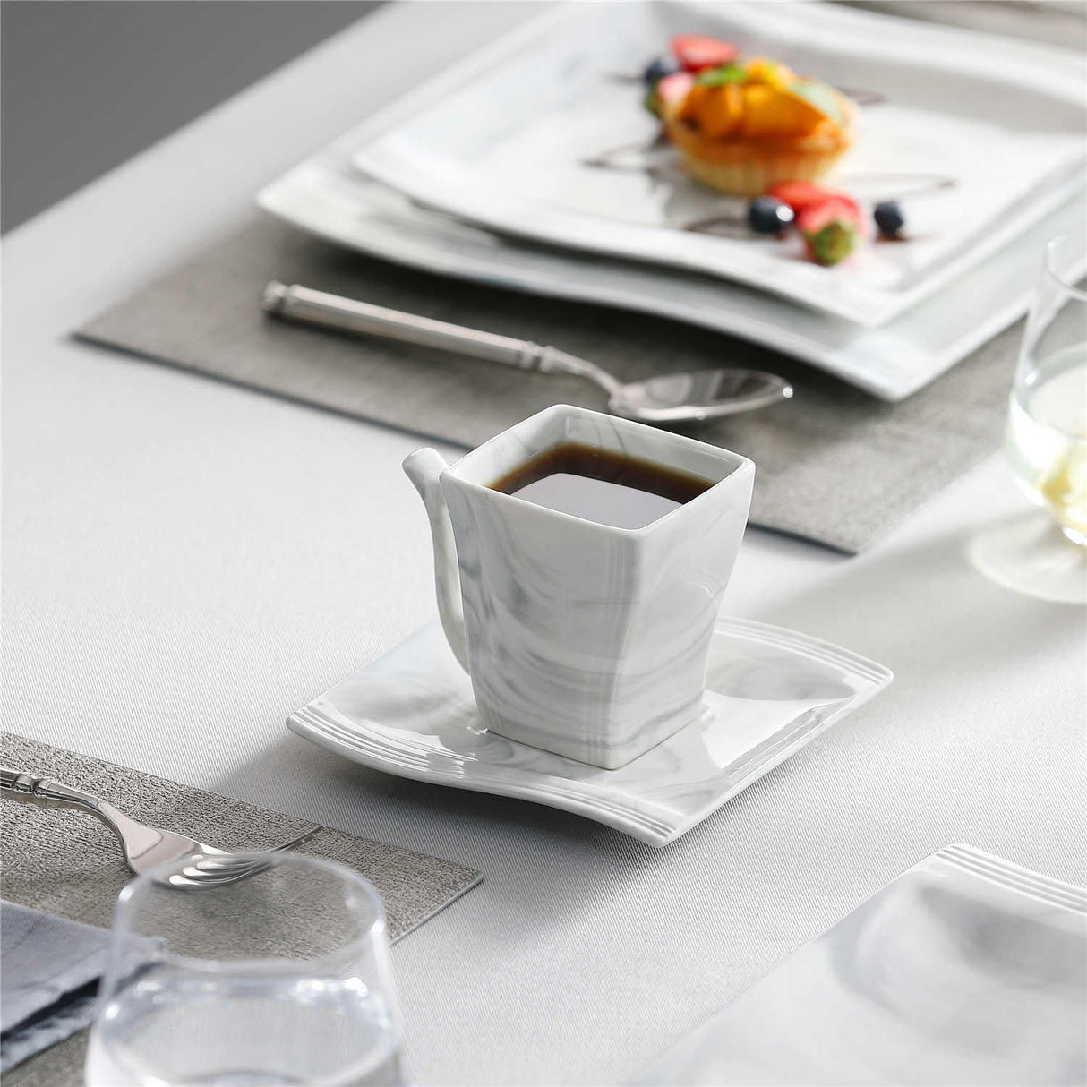 Flora Marble Blue 30 Piece Dinnerware Set