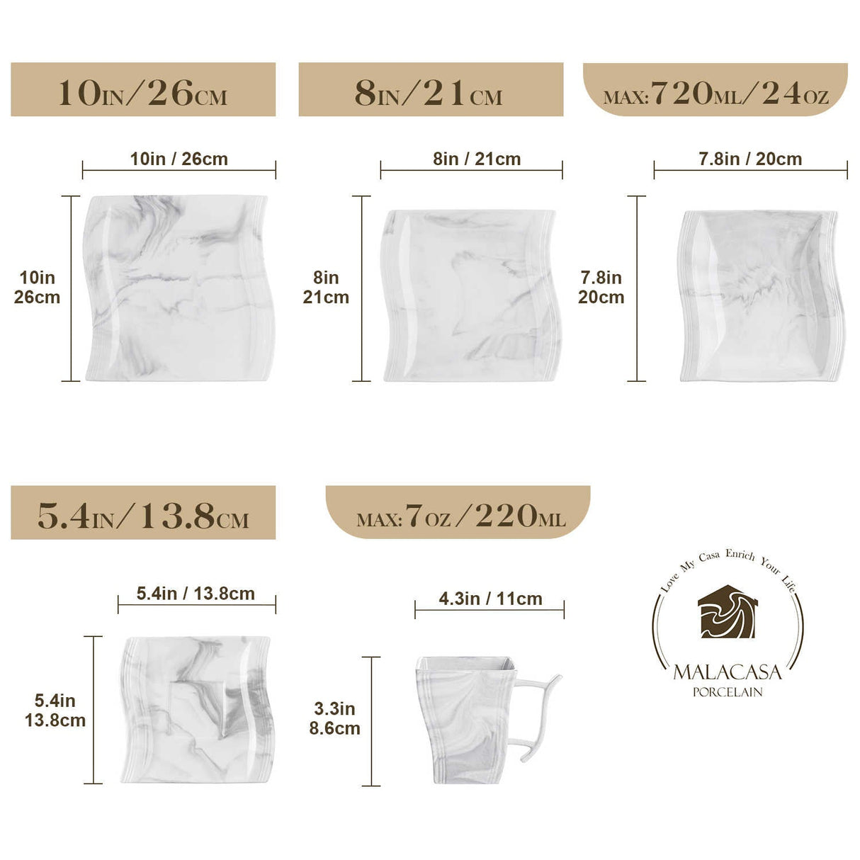 Flora Marble Grey 30 Piece Dinnerware Set