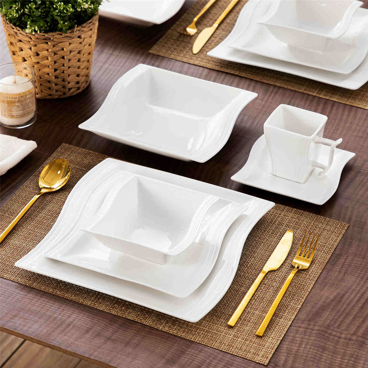 Flora Marble Grey 36 Piece Dinnerware Set