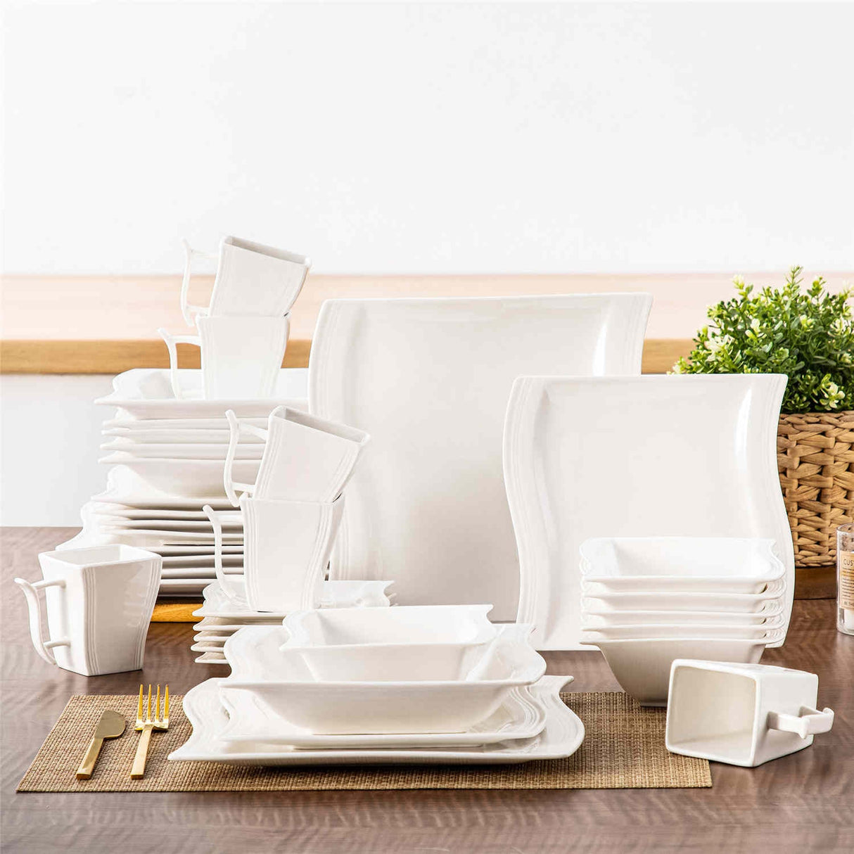 Flora Marble Grey 36 Piece Dinnerware Set