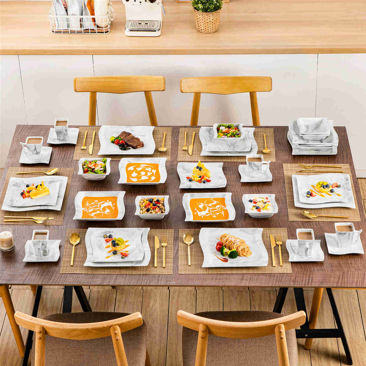 Flora Marble Grey 36 Piece Dinnerware Set