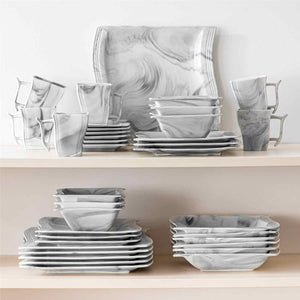 Flora Marble Grey 36 Piece Dinnerware Set