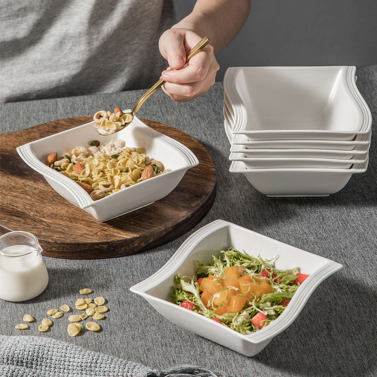 Flora Marble Grey Cereal Bowls Set of 6