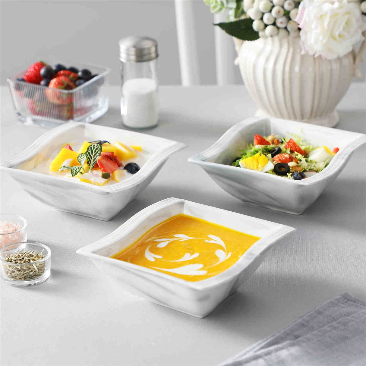 Flora Marble Grey Cereal Bowls Set of 6