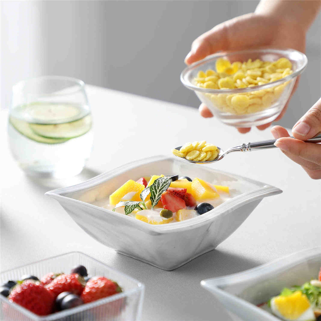 Flora Marble Grey Cereal Bowls Set of 6