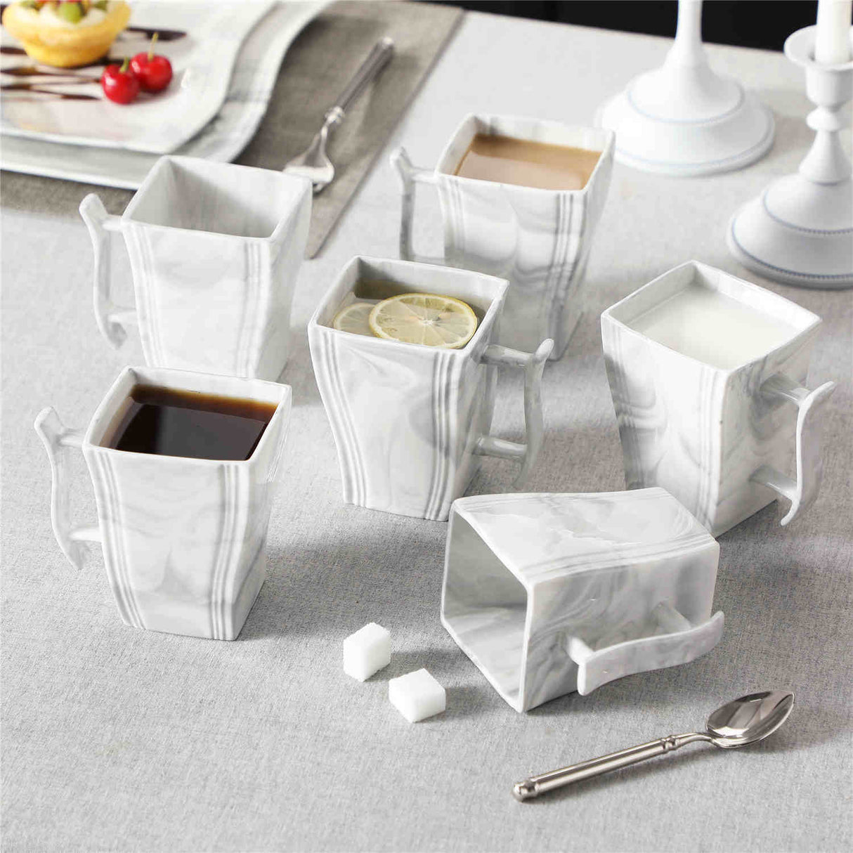 Flora Marble Grey Mugs Set of 6