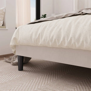 Full size White Velvet Upholstered Platform Bed Frame with Wingback Headboard