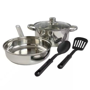 5-Piece Stainless Steel Cookware Set with 4-Qt Dutch Oven Saucepan and Spatula