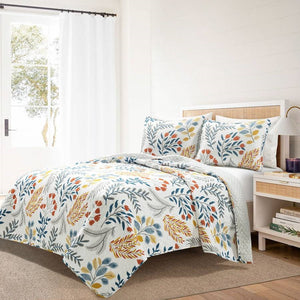 Full/Queen Botanical Bohemian Floral Lightweight 3 Piece Quilt Set