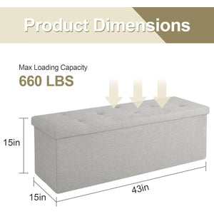 Light Grey Linen Upholstered Bedroom Living Room Entryway Storage Bench Ottoman