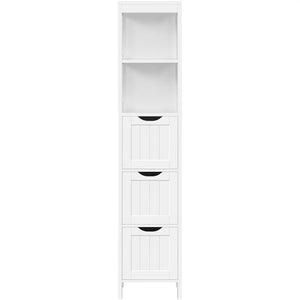 Bathroom Cabinet Tower with 3 Storage Drawers and 2 Shelves in White Wood Finish