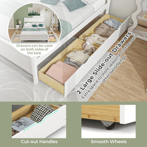 Full Size White Platform Bed Frame with 2 Storage Drawers