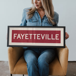 Framed Fayetteville Red Bus Scroll