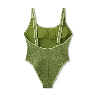 Fe Noel Women's Metallic High Leg Cheeky One Piece Swimsuit Open Back Swimwear