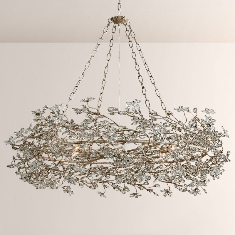 Large Crystal Floral Chandelier Iron Gold Leaf Ceiling Light