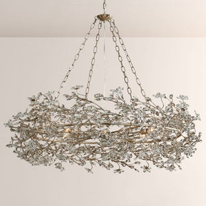 Large Crystal Floral Chandelier Iron Gold Leaf Ceiling Light