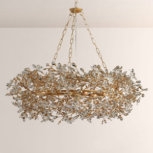Large Crystal Floral Chandelier Iron Gold Leaf Ceiling Light