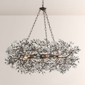 Large Crystal Floral Chandelier Iron Gold Leaf Ceiling Light