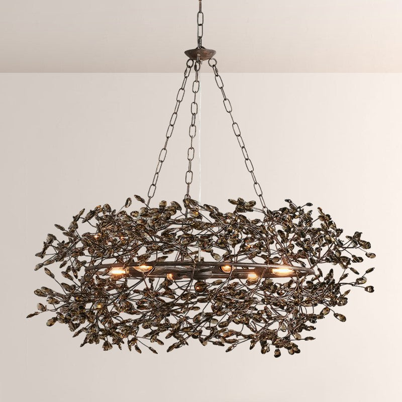 Large Crystal Floral Chandelier Iron Gold Leaf Ceiling Light