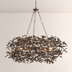 Large Crystal Floral Chandelier Iron Gold Leaf Ceiling Light