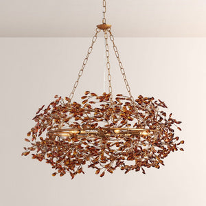 Large Crystal Floral Chandelier Iron Gold Leaf Ceiling Light