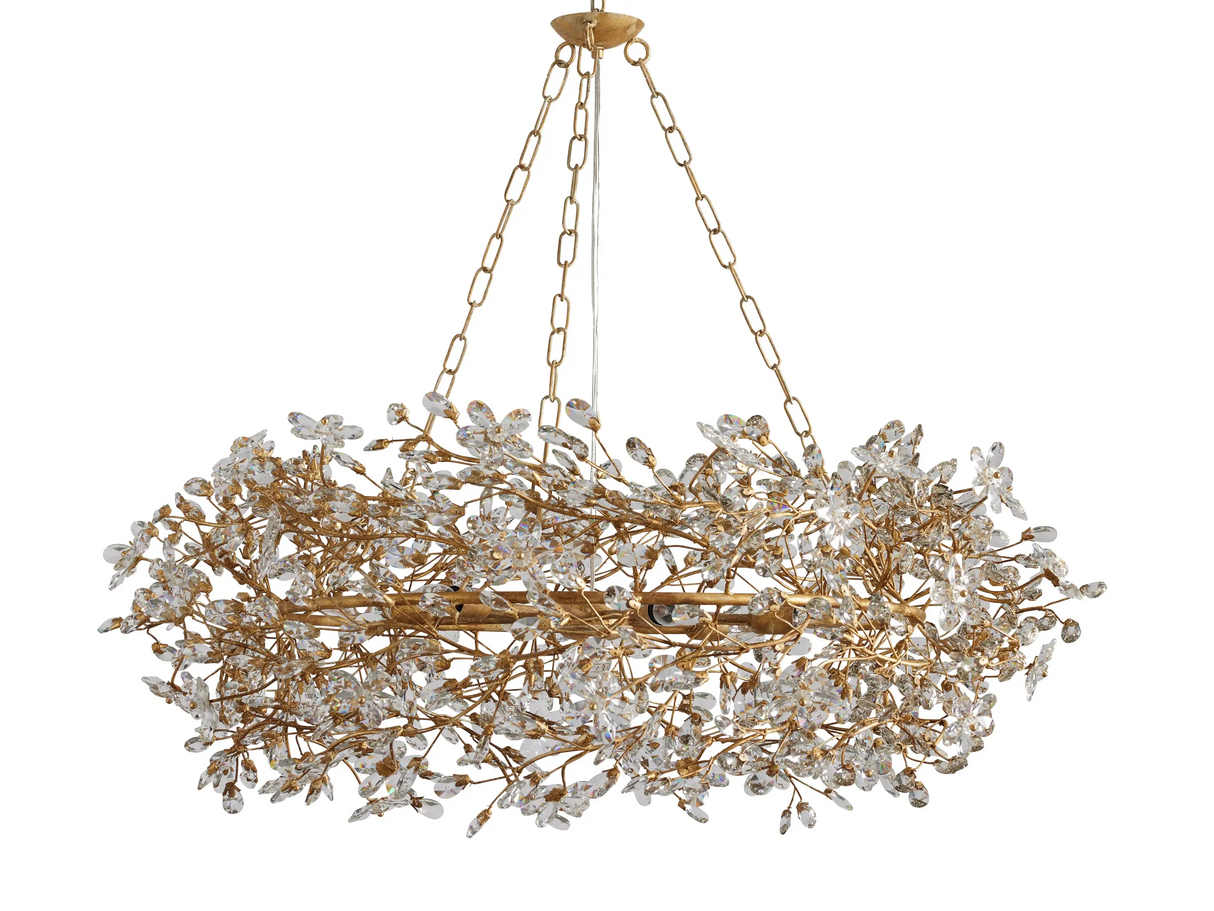 Large Crystal Floral Chandelier Iron Gold Leaf Ceiling Light