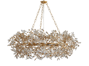 Large Crystal Floral Chandelier Iron Gold Leaf Ceiling Light