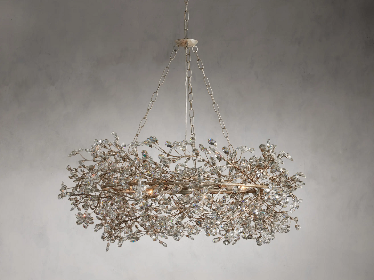 Large Crystal Floral Chandelier Iron Gold Leaf Ceiling Light
