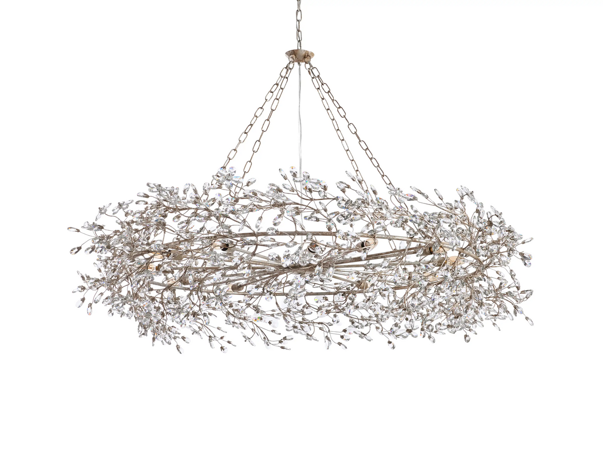 Large Crystal Floral Chandelier Iron Gold Leaf Ceiling Light