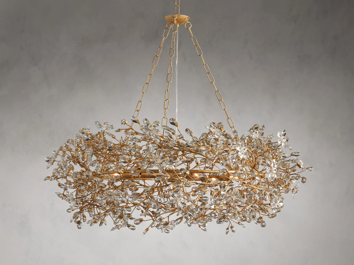 Large Crystal Floral Chandelier Iron Gold Leaf Ceiling Light