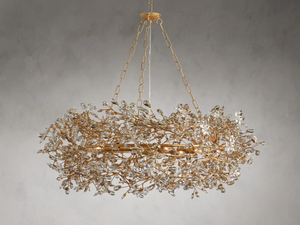 Large Crystal Floral Chandelier Iron Gold Leaf Ceiling Light