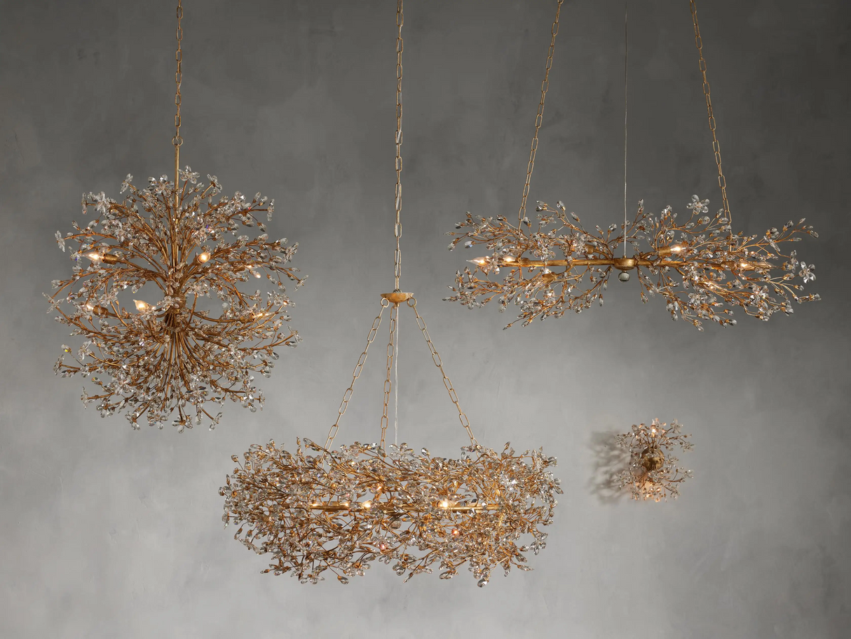 Large Crystal Floral Chandelier Iron Gold Leaf Ceiling Light