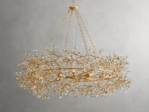 Large Crystal Floral Chandelier Iron Gold Leaf Ceiling Light