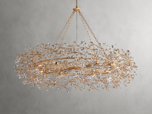 Large Crystal Floral Chandelier Iron Gold Leaf Ceiling Light