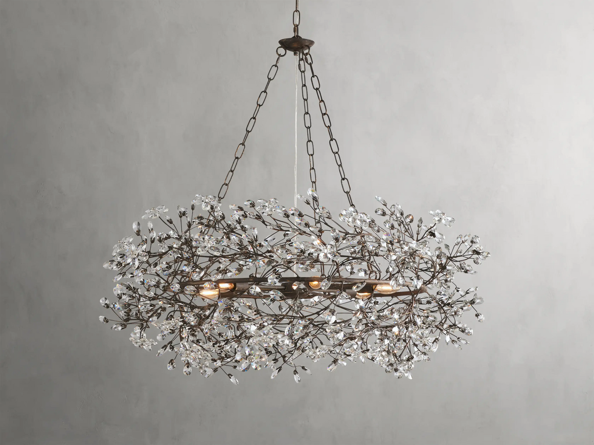 Large Crystal Floral Chandelier Iron Gold Leaf Ceiling Light