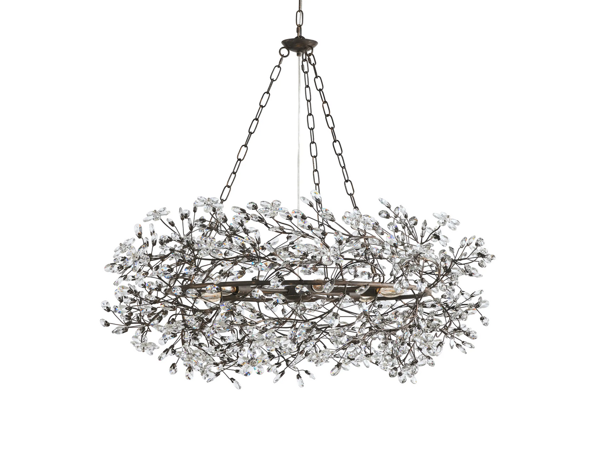 Large Crystal Floral Chandelier Iron Gold Leaf Ceiling Light