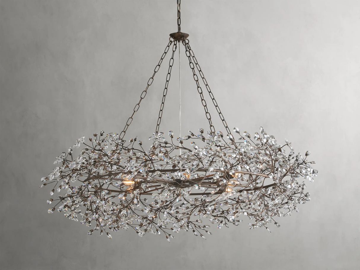 Large Crystal Floral Chandelier Iron Gold Leaf Ceiling Light